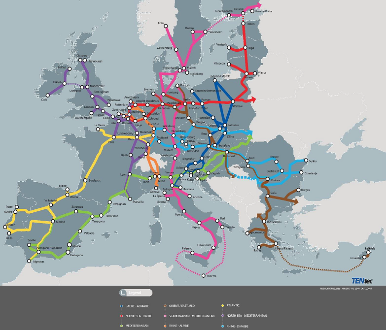 European Corridors of the Trans-European Transport Network