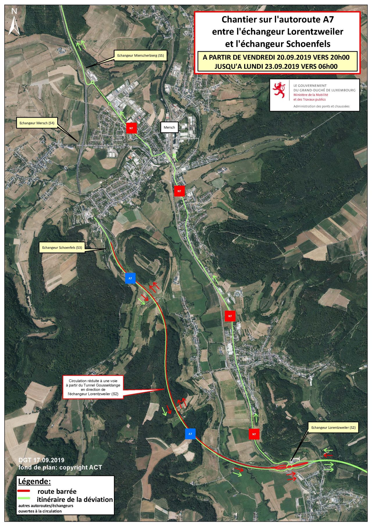 Plan de déviation entre l'échangeur Lorentzweiler et l'échangeur Merscherbierg par Lintgen, Rollingen, Berschbach et Mersch